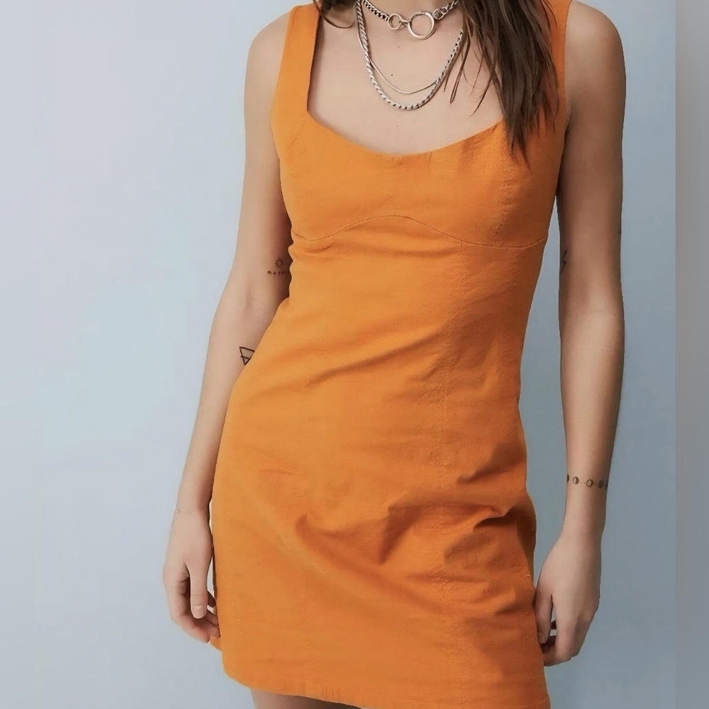 2/$20 Urban Outfitters - Orange Margarita Linen Mini Dress - Size Small